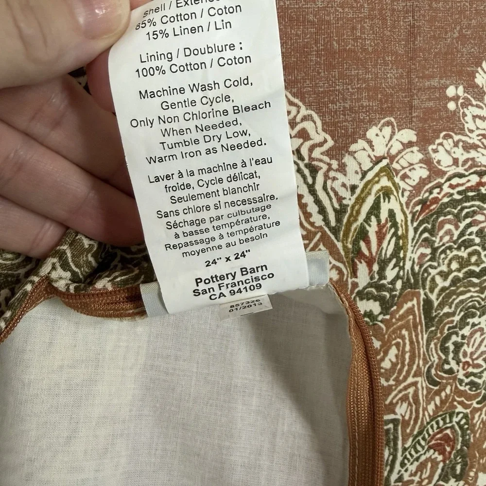 Pottery Barn Pillow Covers 2 Piece Linen Blend 24X24 Brown Floral Medallion BoHo